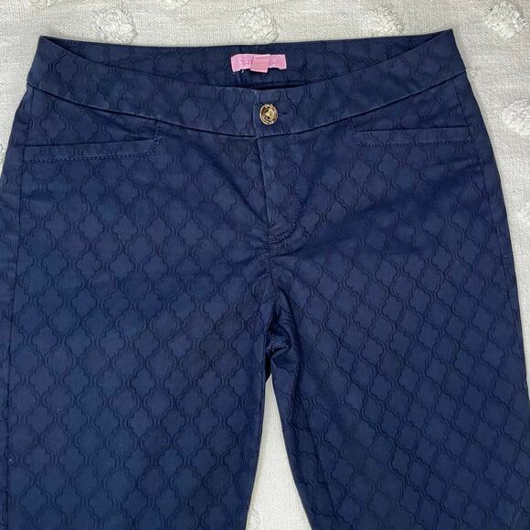 Lilly Pulitzer Kelly Textured Ankle Skinny Pant Trouser Midnight Navy Size 4 - Picture 6 of 11